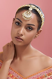 Gold Finish Kundan Polki Mathapatti