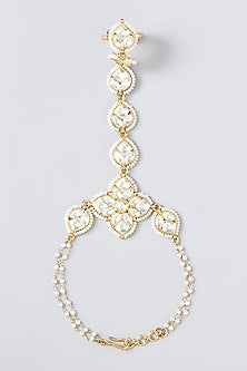 Gold Finish Kundan Polki & Pearl Haath Phool