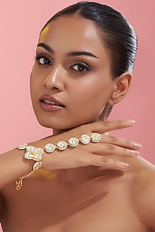 Gold Finish Kundan Polki & Pearl Haath Phool