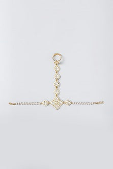Gold Finish Kundan Polki & Pearl Haath Phool