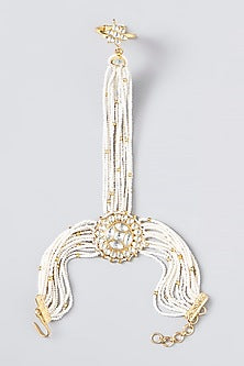 Gold Finish Kundan Polki & Pearl Haath Phool