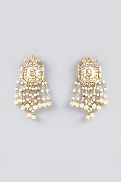 Gold Finish Kundan Polki Dangler Earrings