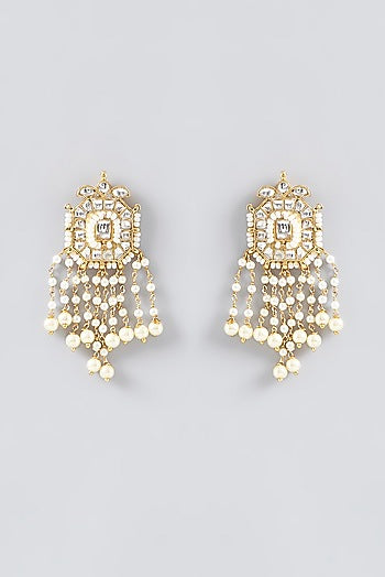 Gold Finish Kundan Polki Dangler Earrings