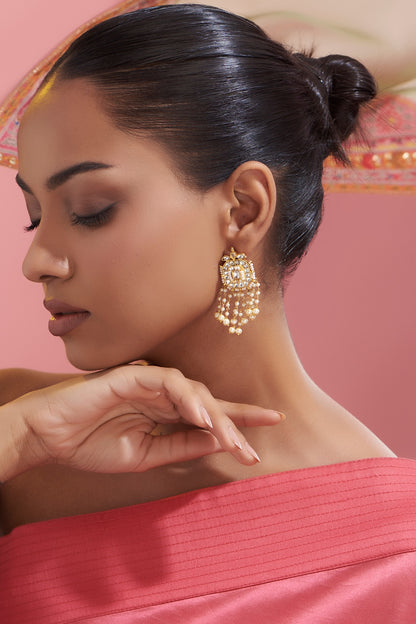 Gold Finish Kundan Polki Dangler Earrings