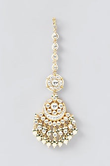 Gold Finish Kundan Polki & Pearl Maang Tikka