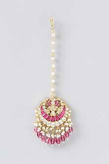 Gold Finish Kundan Polki & Pearl Maang Tikka
