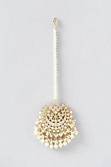 Gold Finish Kundan Polki & Pearl Maang Tikka