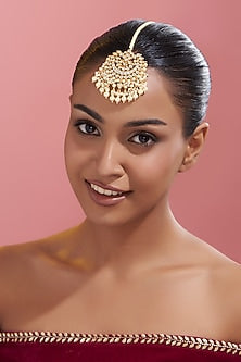 Gold Finish Kundan Polki & Pearl Maang Tikka