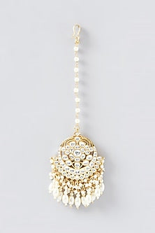 Gold Finish Kundan Polki & Pearl Maang Tikka