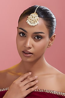 Gold Finish Kundan Polki & Pearl Maang Tikka