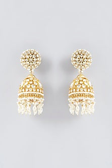 Gold Finish Kundan Polki Jhumka Earrings