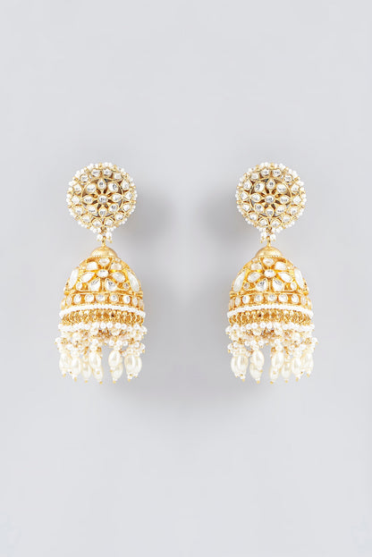 Gold Finish Kundan Polki Jhumka Earrings