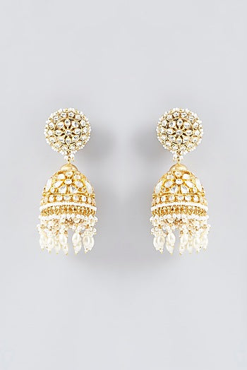 Gold Finish Kundan Polki Jhumka Earrings