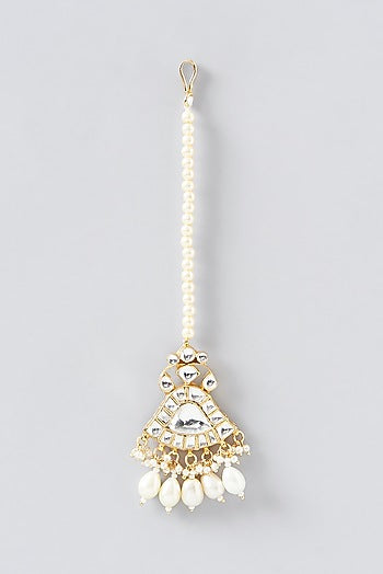 Gold Finish Kundan Polki & Pearl Necklace Set
