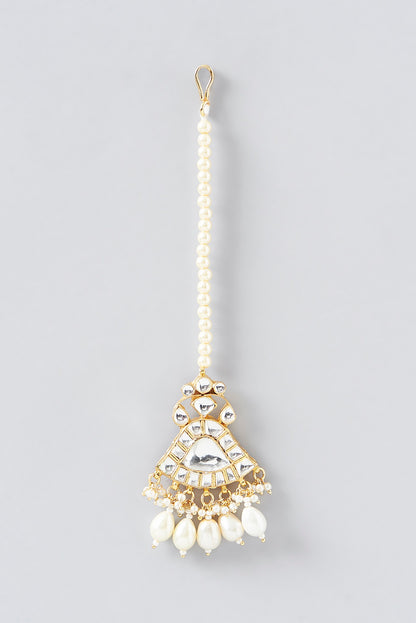 Gold Finish Kundan Polki & Pearl Necklace Set