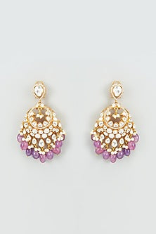 Gold Finish Kundan Polki Chandbaali Earrings