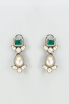 Black Rhodium Finish Kundan Polki Dangler Earrings