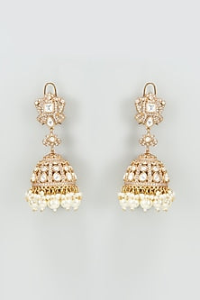 Gold Finish Kundan Polki Jhumka Earrings