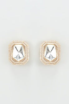 Gold Finish Kundan Polki Stud Earrings