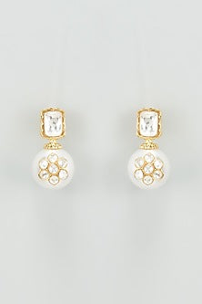 Gold Finish Kundan Polki & Pearl Dangler Earrings
