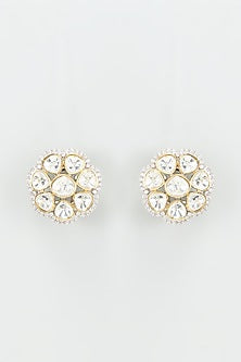 Gold Finish Kundan Polki Stud Earrings