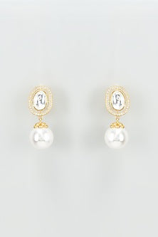 Gold Finish Kundan Polki & Pearl Stud Earrings