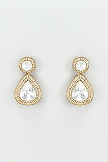 Gold Finish Kundan Polki Dangler Earrings