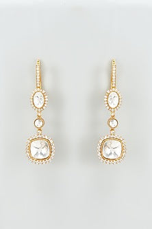 Gold Finish Kundan Polki Dangler Earrings