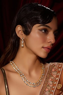Gold Finish Kundan Polki Layered Necklace Set