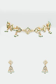 Gold Finish Kundan Polki Choker Necklace Set