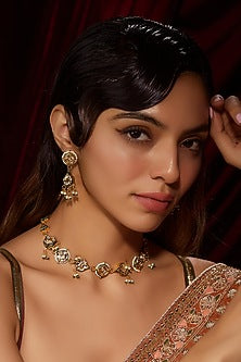 Gold Finish Kundan Polki Choker Necklace Set
