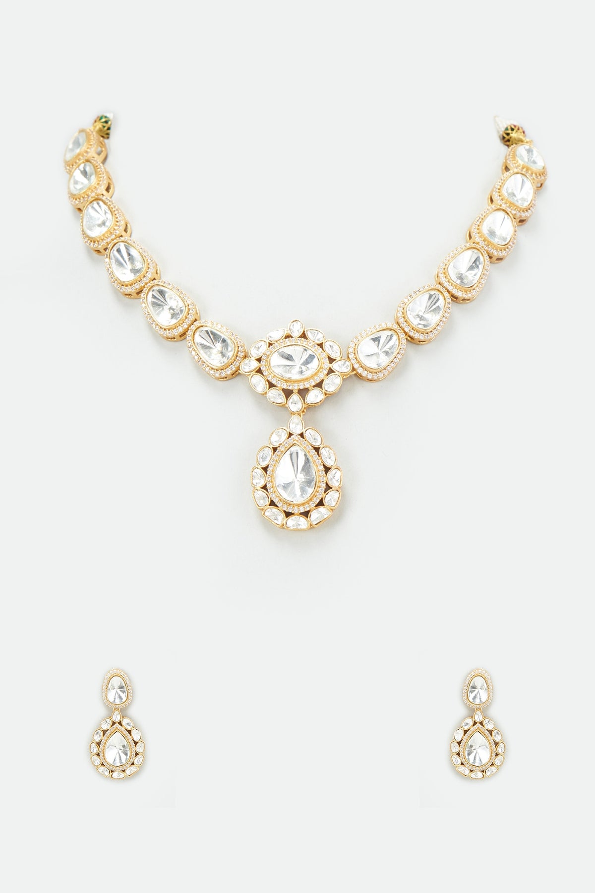 Gold Finish Kundan Polki Necklace Set