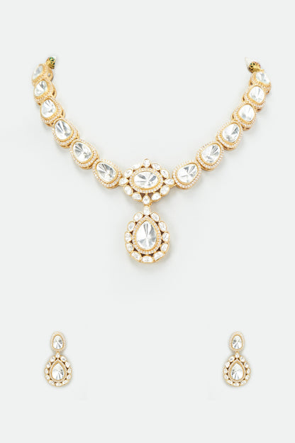 Gold Finish Kundan Polki Necklace Set
