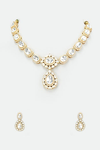 Gold Finish Kundan Polki Necklace Set