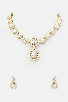 Gold Finish Kundan Polki Necklace Set