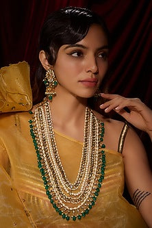 Gold Finish Kundan Polki Long Layered Necklace Set