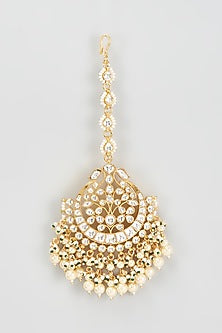 Gold Finish Kundan Polki & Pearl Maang Tikka