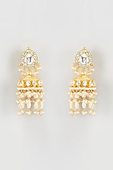 Gold Finish Kundan Polki Jhumka Earrings