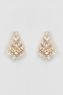 Gold Finish Kundan Polki Chandbali Earrings