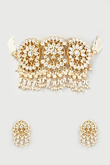 Gold Finish Kundan Polki & Pearl Choker Necklace Set