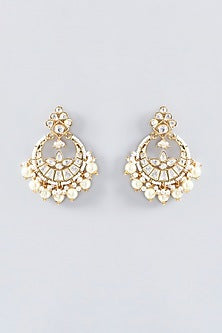 Gold Finish Kundan Polki Chandbali Earrings
