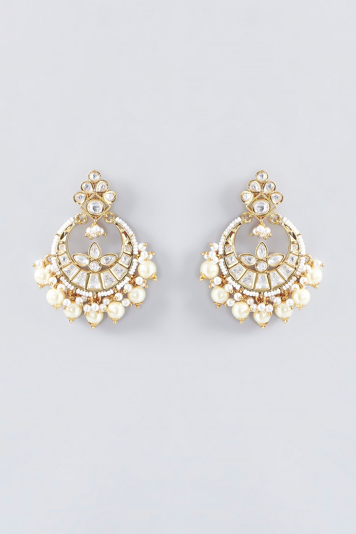 Gold Finish Kundan Polki Chandbali Earrings