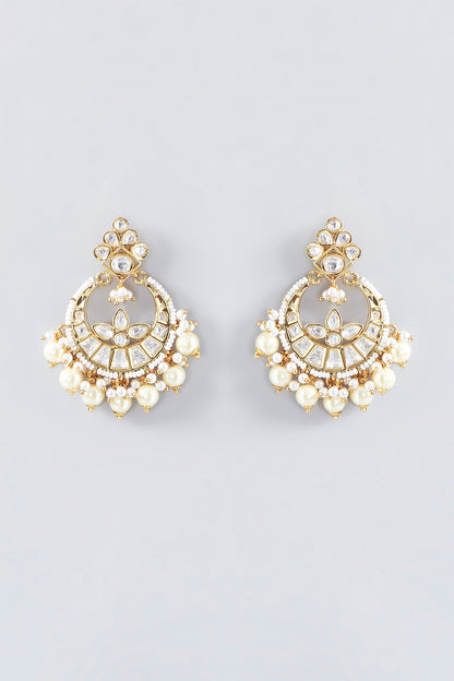 Gold Finish Kundan Polki Chandbali Earrings