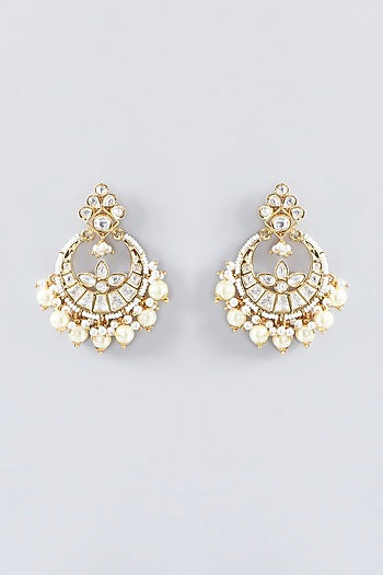 Gold Finish Kundan Polki Chandbali Earrings