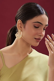Gold Finish Kundan Polki Chandbali Earrings