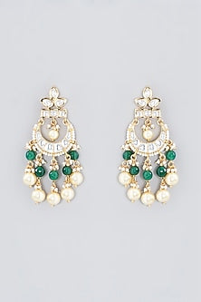 Gold Finish Kundan Polki Chandbali Earrings