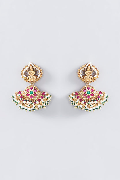 Gold Finish Kundan Polki Dangler Earrings