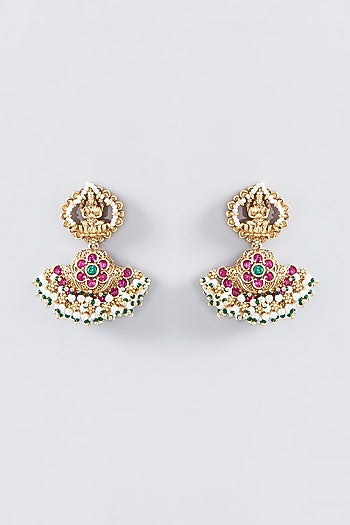 Gold Finish Kundan Polki Dangler Earrings