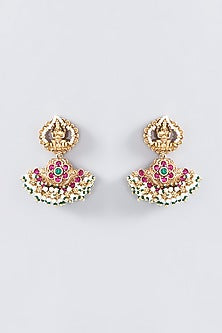 Gold Finish Kundan Polki Dangler Earrings