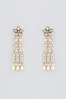 Gold Finish Kundan Polki & Pearl Dangler Earrings